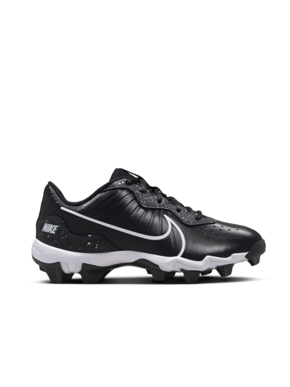 Nike Big Kids Alpha Huarache Black White Cleats with Speckled Detail Size 10